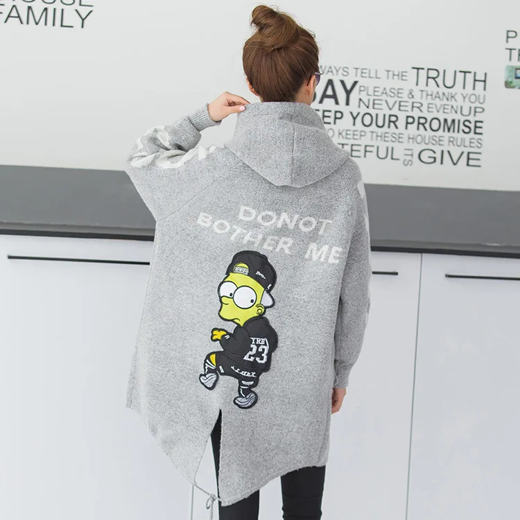 Плотный вязаный длинный женский свитер и кардиган однобортное Женское пальто