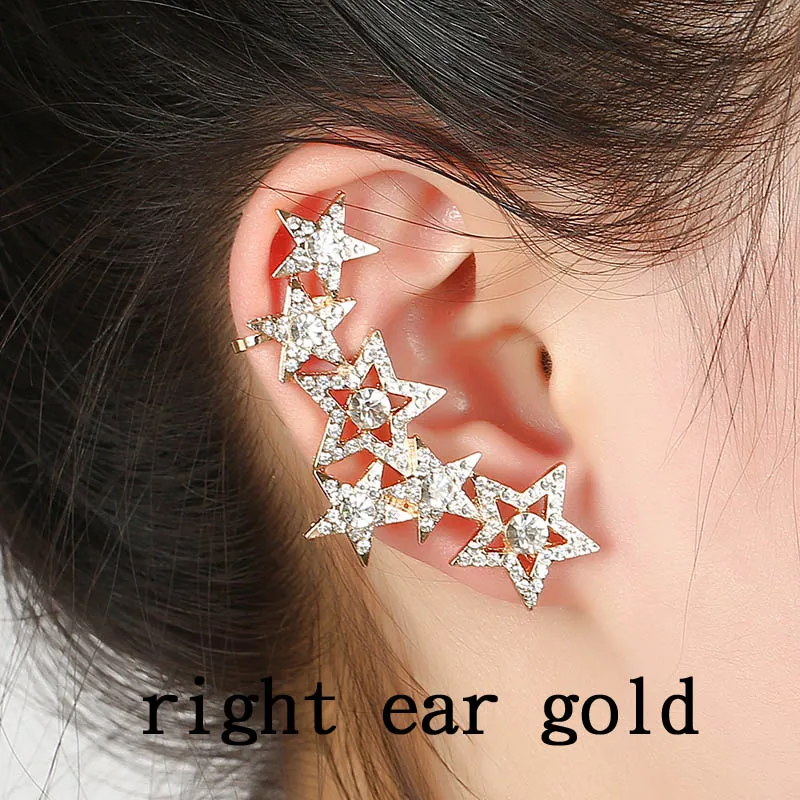 right ear gold Новые серьги Изысканные выдалбливают полный кристалл манжета для уха со звездой специальный дизайн цинковый сплав Стразы ювелирные изделия подарок клип серьги - Окраска металла: right ear gold