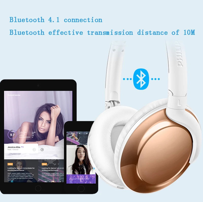 Philips SHB4805 Беспроводной наушники Bluetooth 4,1 с микрофоном складной Адаптивная Шум шумоподавления стерео бас для S8 S9 Note8