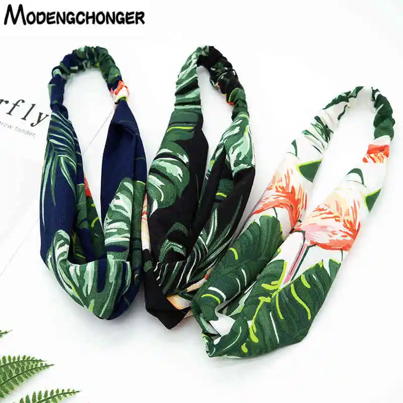 Женская повязка на голову в виде банановых листьев с узлом фламинго эластичная