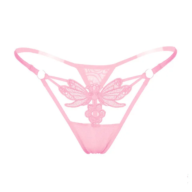 Pink Женские сексуальные трусики нижнего белья открытое прозрачное кружевное нижнее белье прозрачные трусы трусики-танга с милой бабочкой спереди - Цвет: Pink