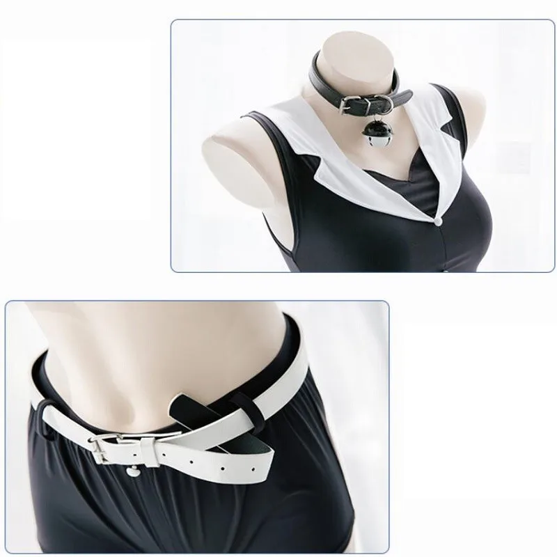 

Women's Japanese Super Sexy Cute Cat Girl Camisole Set Cosplay Lady Profession OL Uniform Suit Tops Cat Ears Tail Panties Set