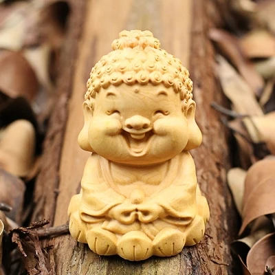 

Boxwood woodcarving Q version of Sakyamuni card