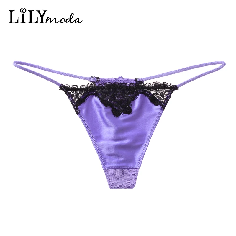 Lilymoda, новинка, сексуальные кружевные трусики-стринги с цветочным рисунком, женские бесшовные трусики-стринги с Т-образной спинкой, женское нижнее белье, нижнее белье, 10 цветов - Цвет: Purple