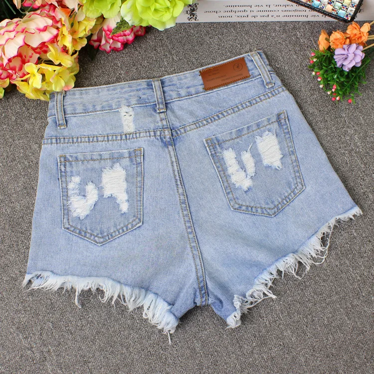 

2019 women's summer new high waisted ripped denim shorts
