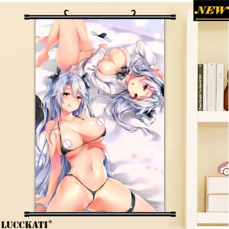 40X60 см Azur Лейн Bilan Hangxian голые соски без бюстгальтера сексуальные лоли мокрые камушки мультфильм аниме картина плакат прокрутки холст живопись
