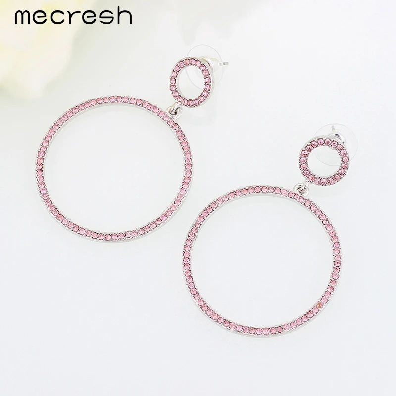 Женские серьги капельки Mecresh серебристые/розовые с кристаллами круглые для