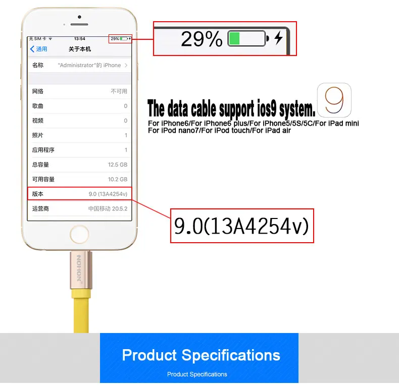 NOHON 8 Pin USB кабель для Apple iPhone 6 6S Plus 5 5S SE iPad 4 Air 2 USB кабель для быстрой зарядки и синхронизации данных