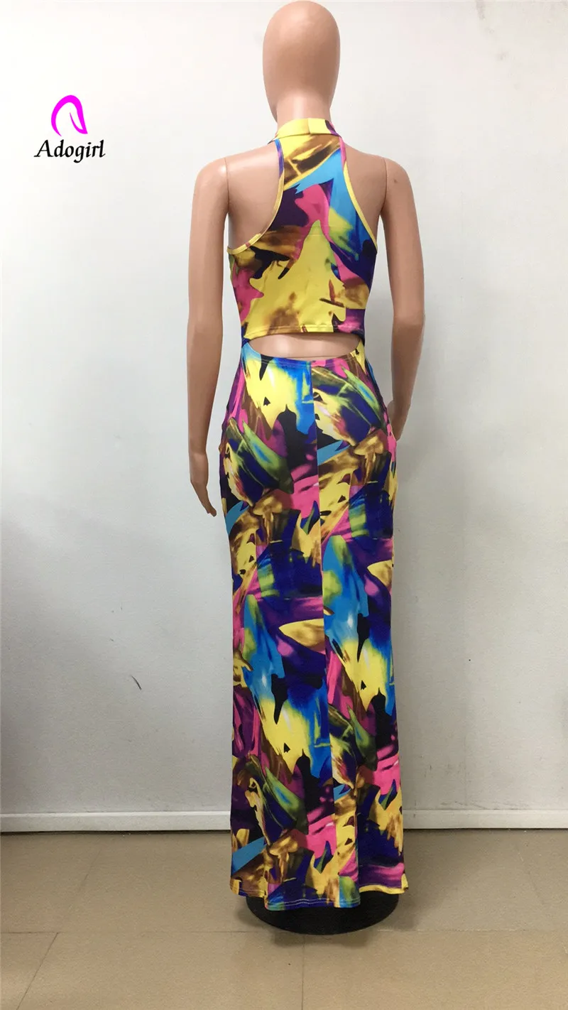 Радужное длинное платье без рукавов с лямкой на шее Adogirl облегающее Платье макси