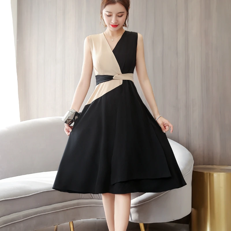 New Summer Dress Women Fashion Korean Slim Patchwork Tunic Party Ladies' Office V-neck Long Bandage Beach Midi | Женская одежда