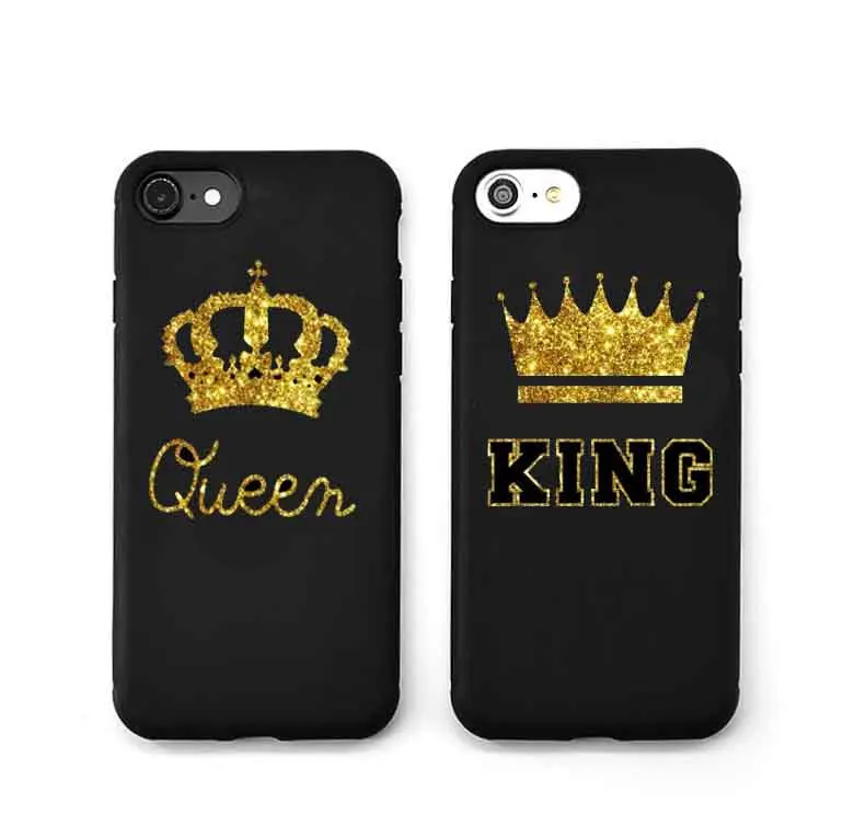 Роскошные черные резиновые мягкие чехлы для мобильных телефонов queen King Love Pair, для iphone 5, 5S, 5SE, 6, 6splus, 7, 7 plus, 8, 8 Plus, X