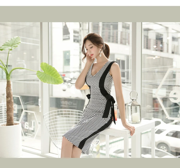 Новое летнее платье Для женщин Bodycon Вечерние Клубные пикантные черные платья без рукавов леди v-образным вырезом Карандаш Оболочка офис платье в деловом стиле