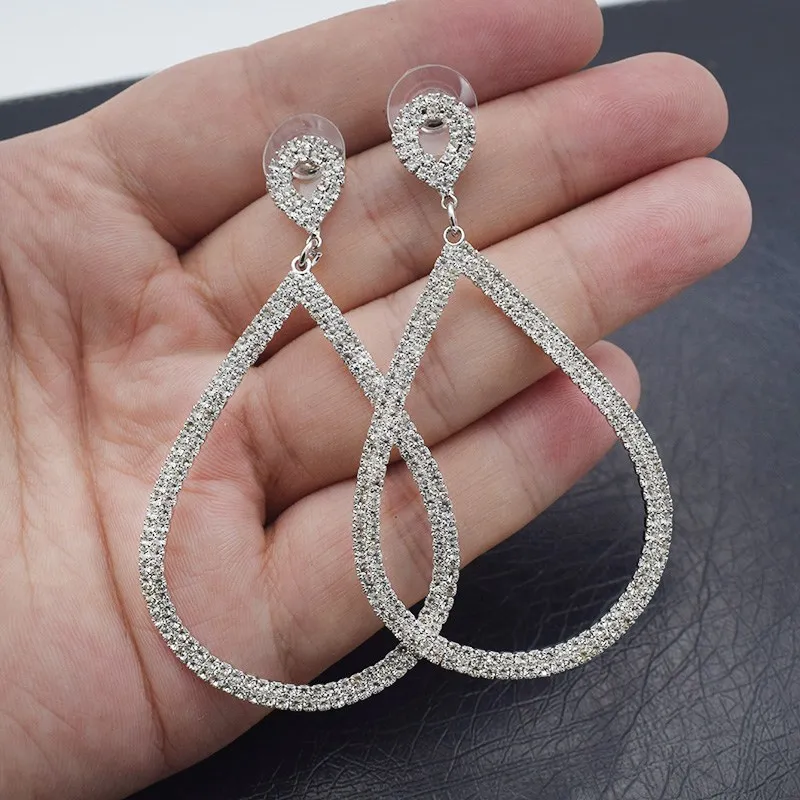 

EKUSTYEE Water Drop Dangle Earrings Fashion Jewelry Metal Inlay Rhinestone Punk Statement Earrings Drop Earrings For Women