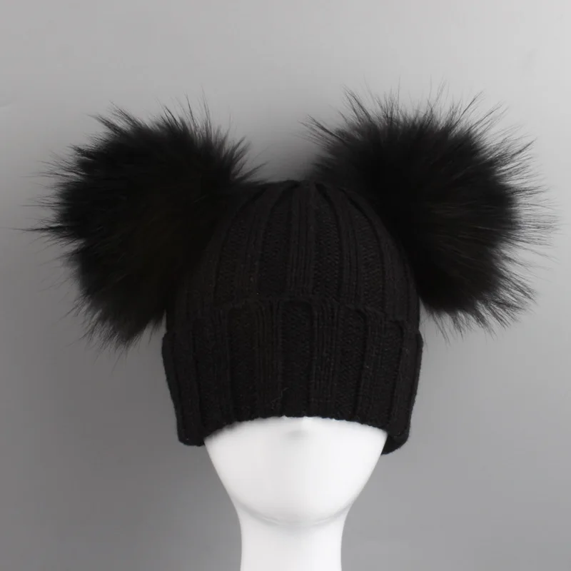 Black Детская акрил Skullies шапочки Шапки 15 см енота Мех животных англичане шляпа ребенок зимние теплые шапки модные головные уборы lf4141 - Цвет: Black