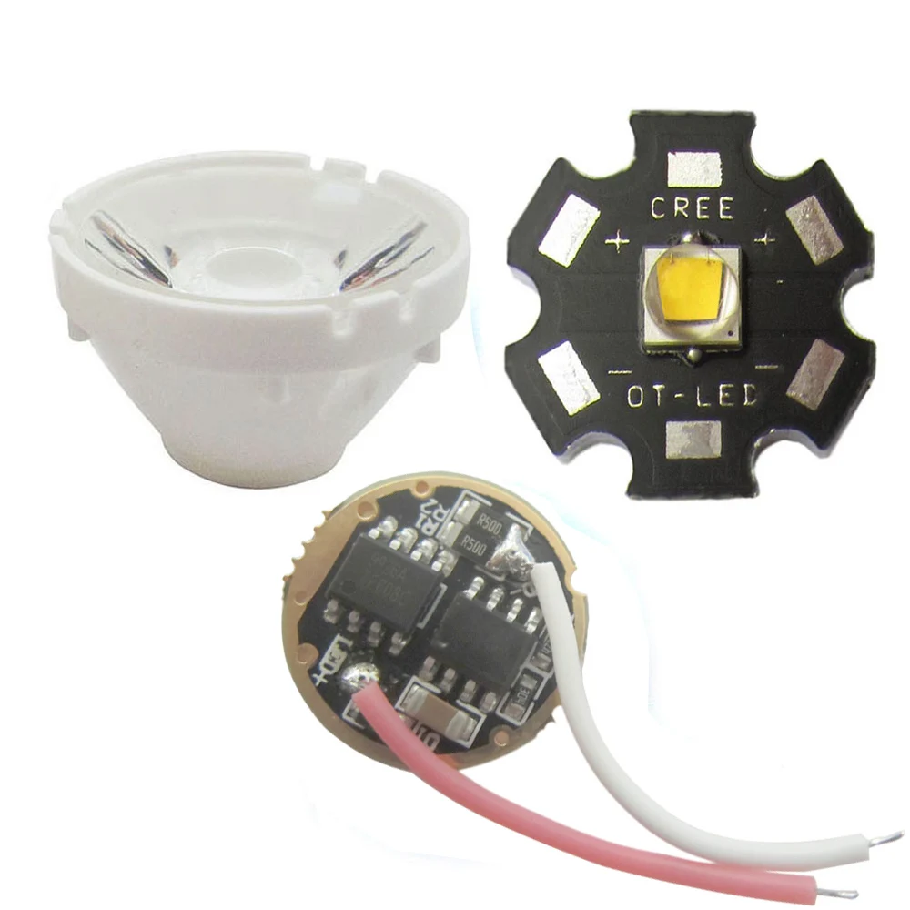 

5pcs/lot 16mm base Cree 10W XM-L L2 new gen of T6 Warm 3500 / White 6500K LED + 5-Modle 3.7V Driver + Lens With Holder