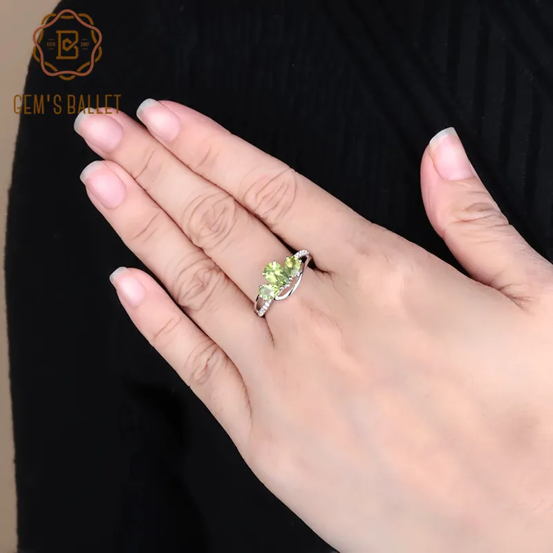 Gem's Ballet, новинка, 1.71Ct, натуральный Зеленый Перидот, клевер, обручальные кольца для женщин, 925 пробы, серебряное кольцо, капля воды, хорошее ювелирное изделие