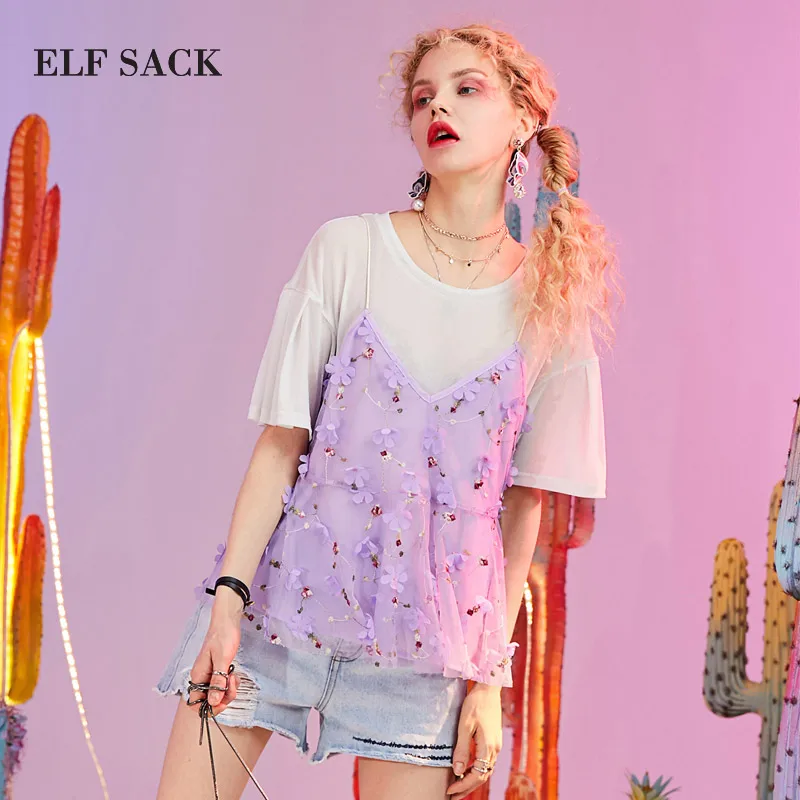 Женская футболка с аппликацией ELFSACK повседневная трикотажная круглым вырезом