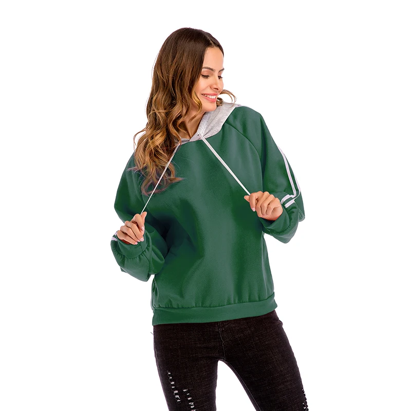 CINESSD Women Hooded Sweatshirt White Drawstring Long Sleeves Striped Patchwork Casual Loose Tops Black Lady Pullover Hoodies | Женская