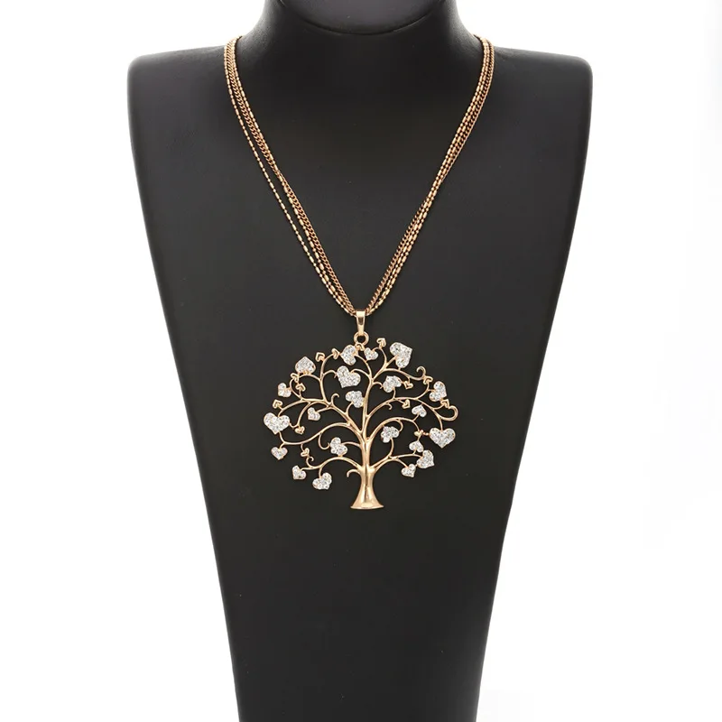 Fashion Hollow Romantic Tree Golden Crystal Leaf Pendant Necklace Valentine's Day Love Party Wedding Jewelry | Украшения и