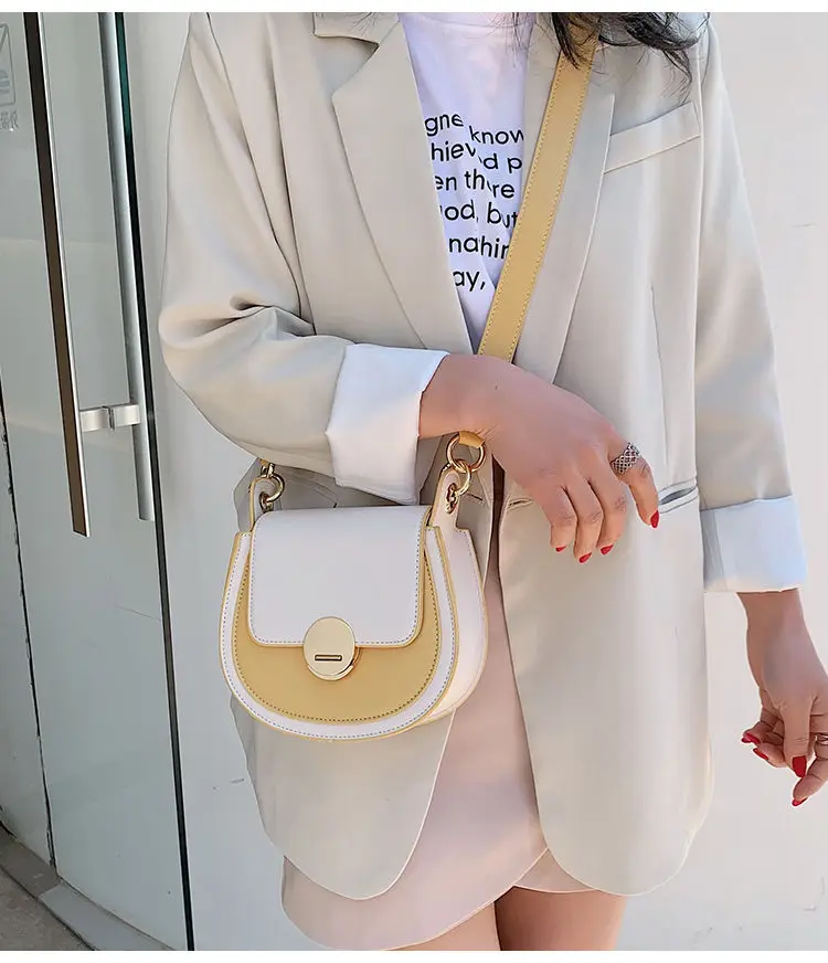 Fashion MINI Saddle Bag Women Contrast color PU Leather Good Quality Shoulder Bag Ladies Crossbody messenger Bags Shopping Bag