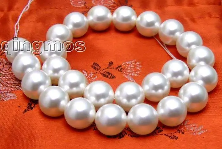 

SALE Big 16mm white Round Sea shell PEARL strands 15"-los255 Wholesale/retail Free shipping