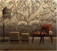 wellyu custom wallpaper papel de parede european 3d three dimensional golden relief forest elk bird background wall tapety