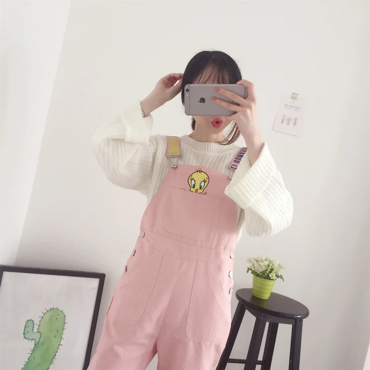 Новые модные женские комбинезоны Kawaii С мультяшным принтом, женский комбинезон с карманами, женский комбинезон ярких цветов, студенческий стиль, женские комбинезоны