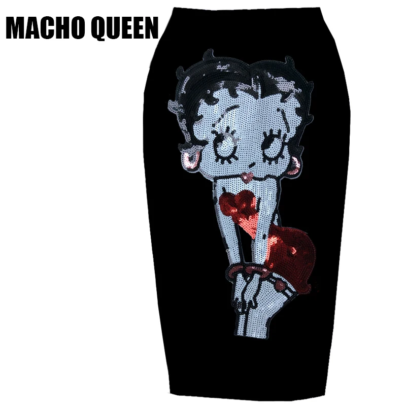 Женская винтажная юбка карандаш Betty Boop черная облегающая средней длины с
