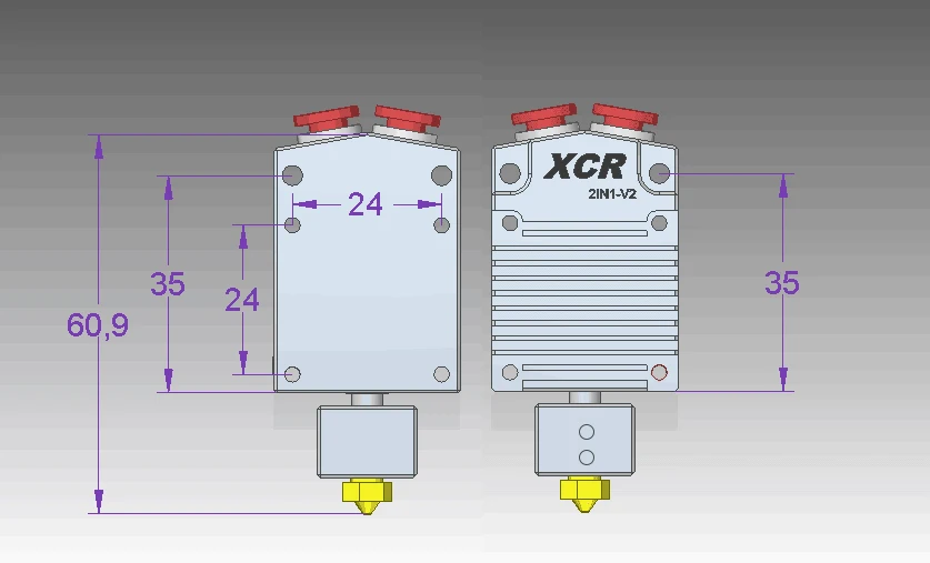 3d принтер Экструдер части XCR 2IN1-V2 hotend двухцветная печатающая головка с NV6 с подогревом 0,4/1,75 вулкан сопла 0,8 мм