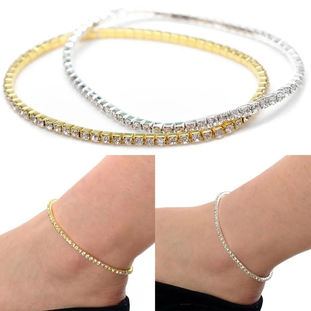 

Brand One Row Shiny Crystal Tennis Stretch Anklet Foot Chain Ankle Bracelet Clear Rhinestone Anklets Beach Fashion Jewelry
