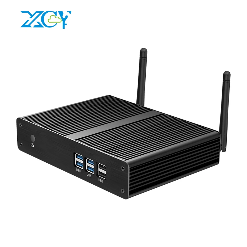 XCY безвентиляторный мини ПК Intel Pentium 4405U Windows 10 300M WiFi Gigabit Ethernet HDMI VGA 6* USB Компактный настольный компьютер