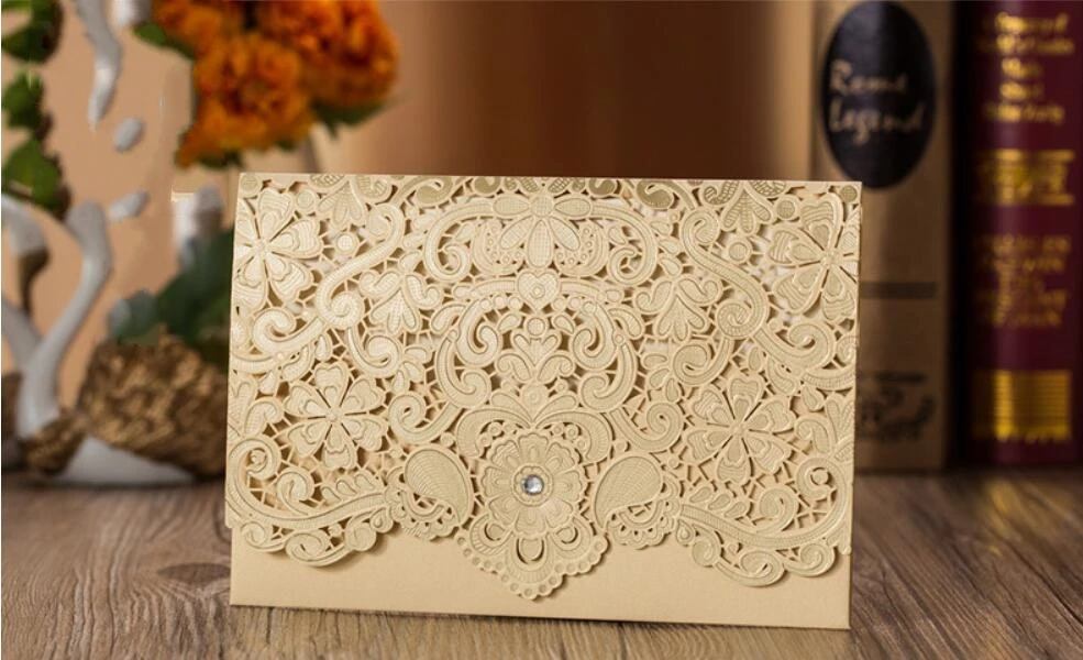 Лазерная резка под заказ Цветочная Золотая Свадебная вечеринка пригласительная