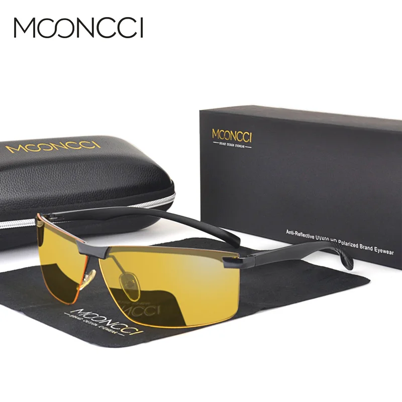 

Мужские классические очки ночного видения MOONCCI, поляризационные желтые солнцезащитные очки без оправы, мужские HD очки для ночного вождения,...
