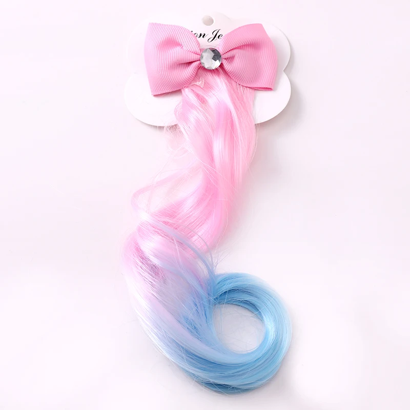 

New Girls Lovely Gradient Colorful Wigs Bow Hairpins Princess Hair Ornament Headband Hair Clips Barrettes Kids Hair Accessories