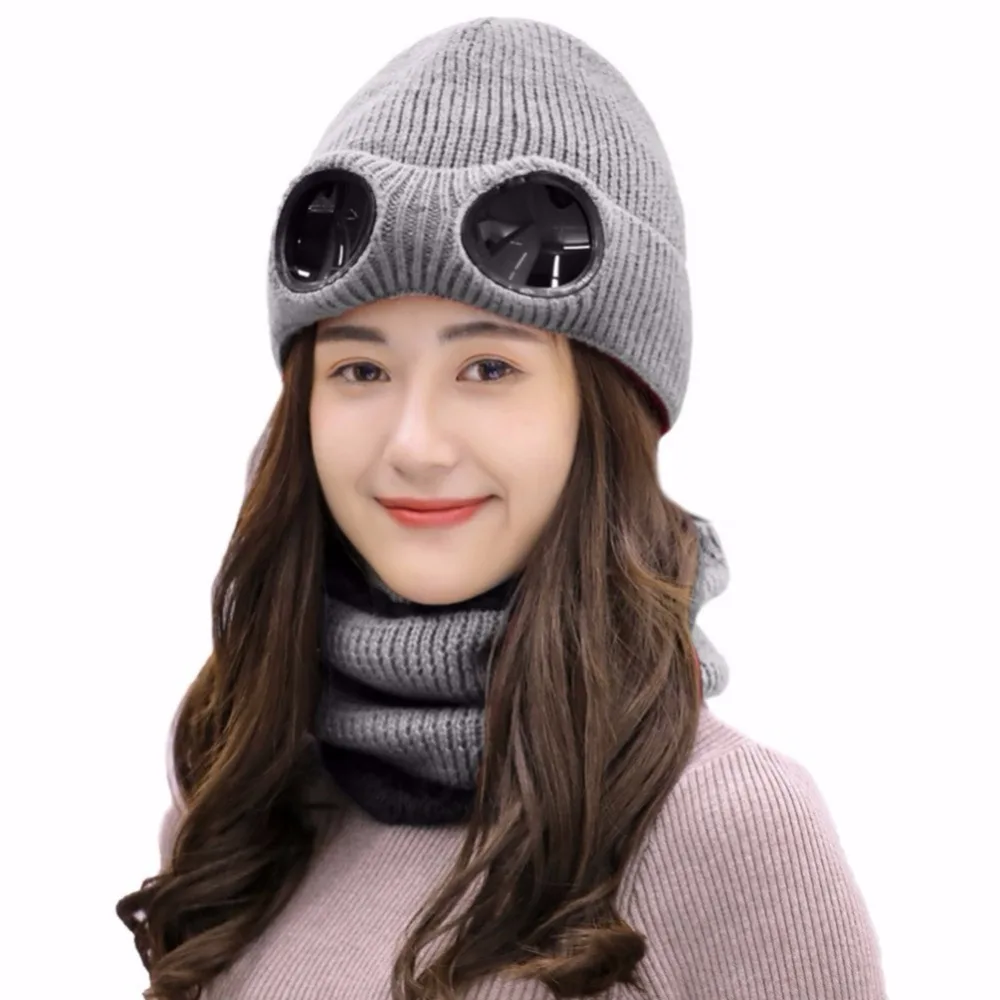 SYi Qarce,, однотонная зимняя вязаная шапка s Skullies Beanies, шапка для женщин и мужчин, Двойная съемная Кепка для очков, NM137-39