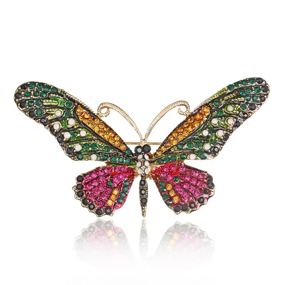 Minar new Colorful Cute Butterfly Brooch Mix Color Crystal Rhinestone Brooches for Women Lady Fashion Jewelry Boutonniere |
