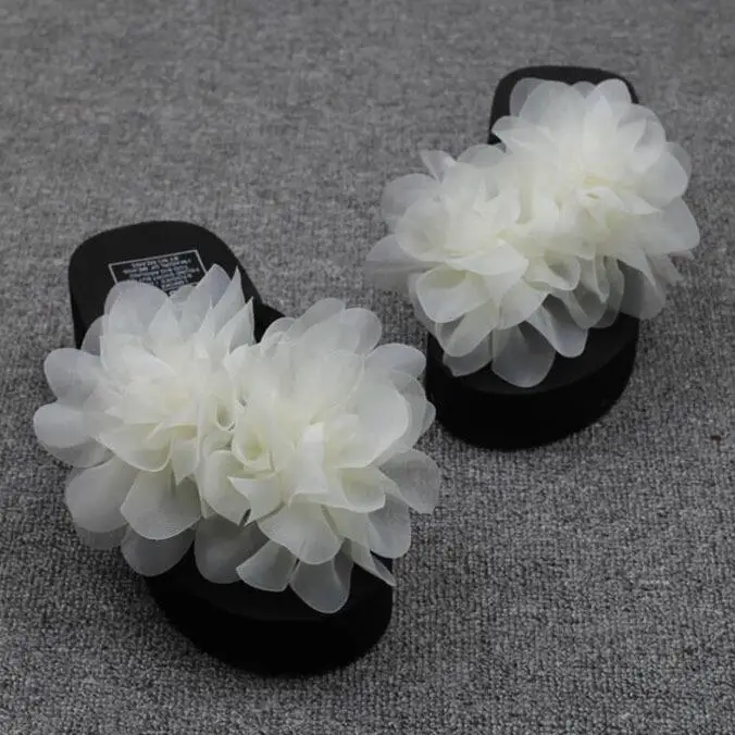 Original summer Handmade DIY Three-dimensional gauze Thick soles Wedges Flowers flip flops Free shipping | Обувь