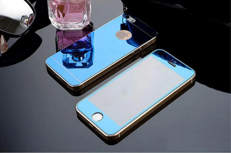 Высококачественное закаленное стекло с зеркальным эффектом для iphone 5S, 5, SE, 6, 6 S, 7, 8 Plus, золото, серебро, синий, черный и розовое золото, спереди+ сзади