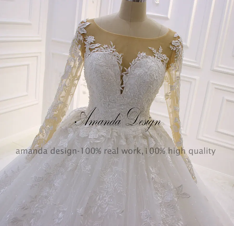 Аманда дизайн vestido de casamento длинный рукав кружева аппликация Иллюзия черное свадебное платье