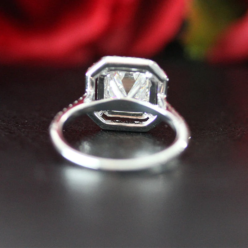 Великолепное 1.3ct 6,5 мм огранка камня «asscher Cut» обручальное кольцо 14 к белое золото двойной Halo обручальное кольцо для женщин