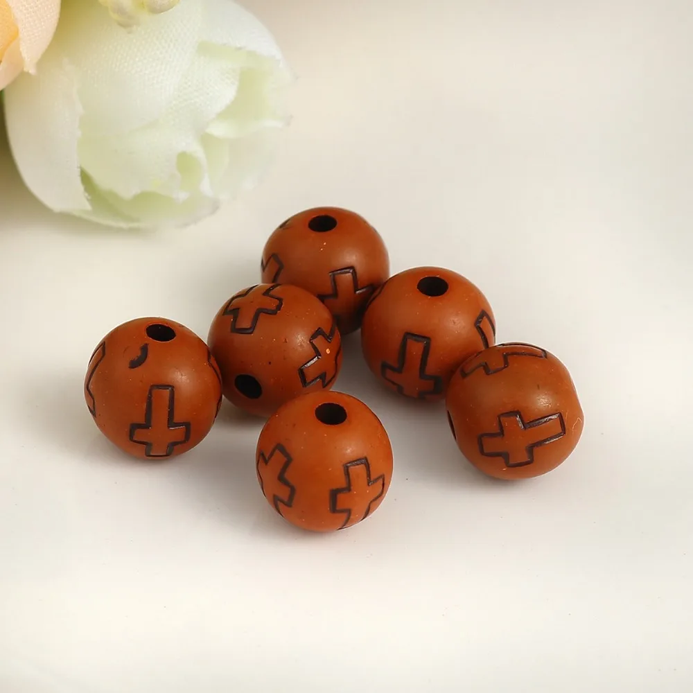 DoreenBeads круглые акриловые бусины коричневый Крест шаблон имитация дерева DIY