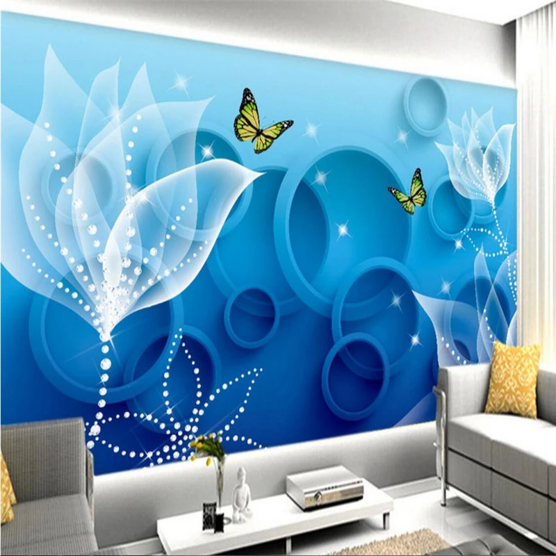 Beibehang encomenda de parede papel де росписи метки flores contexto azul moda 3D с изображением стройной
