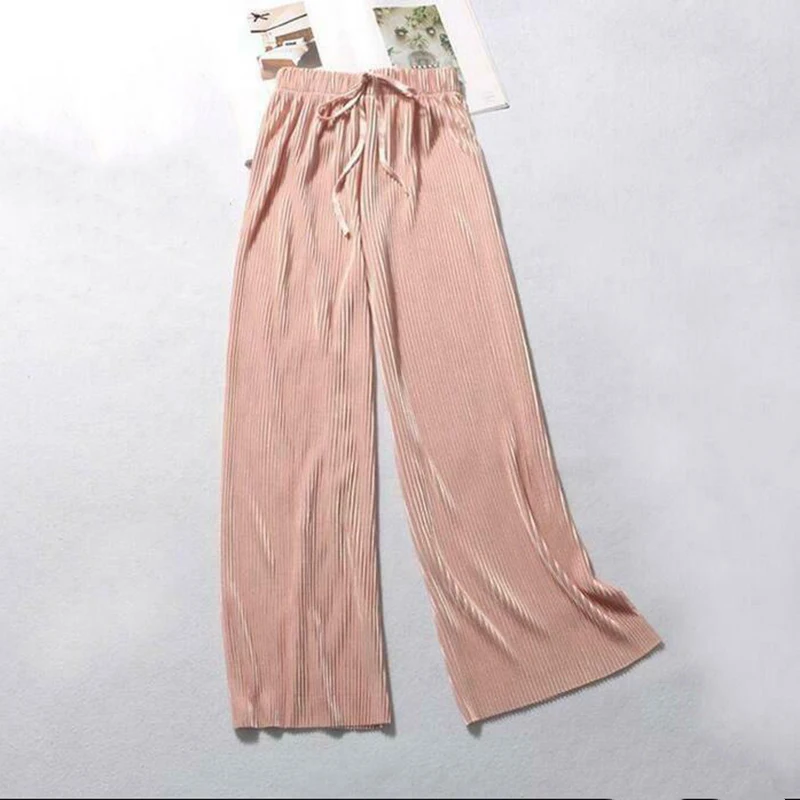 Женские брюки с высокой талией широкие однотонные прямые эластичные