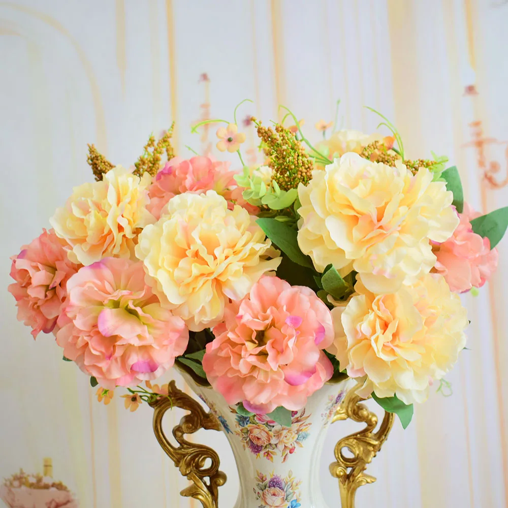 Новые искусственные цветы шелковые букеты пионов для свадебного стола домашняя