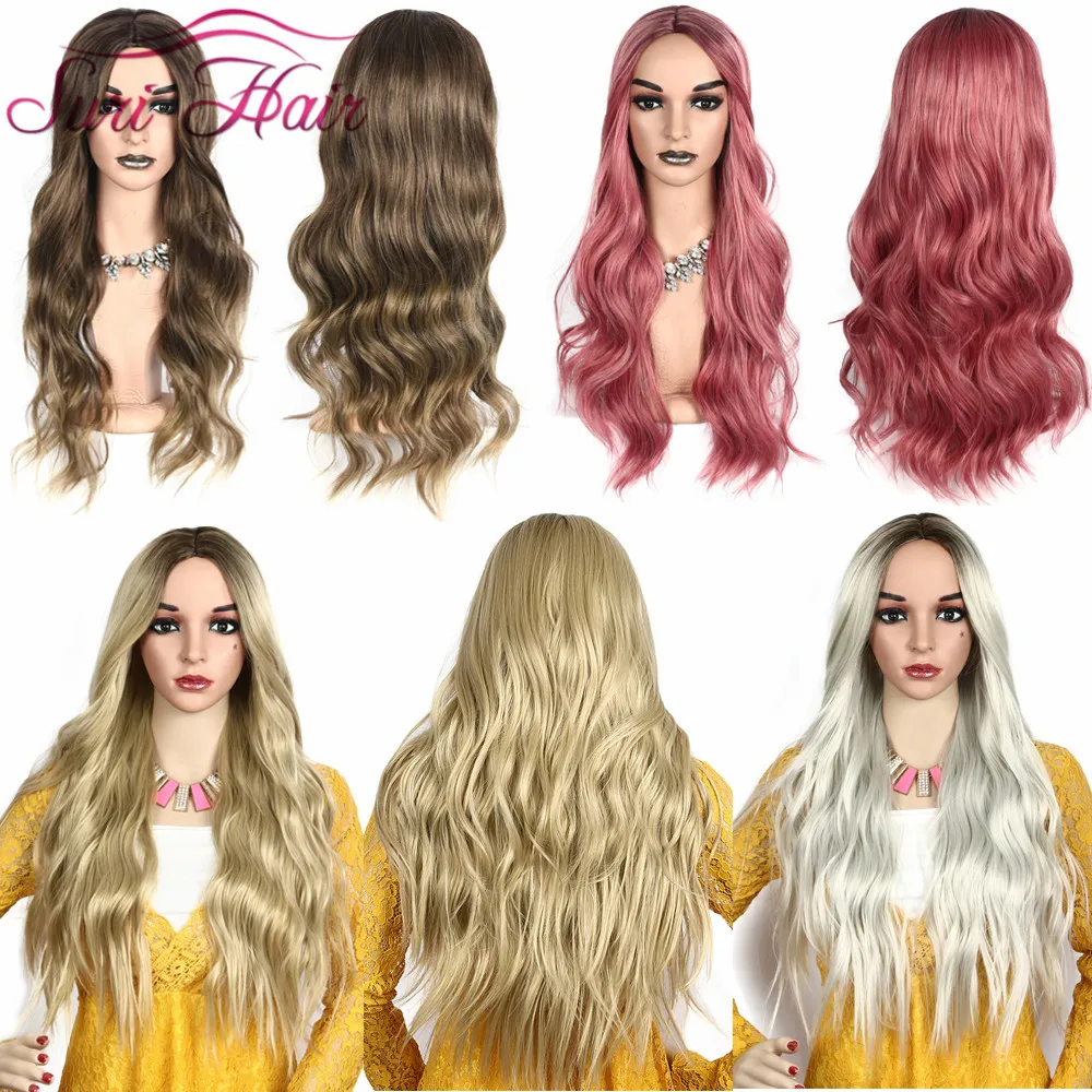 Suri Hair Long Body Wave Wig Ombre Brown Blonde Pink High Density Heat Resistant Synthetic For White Women Cosplay | Шиньоны и парики