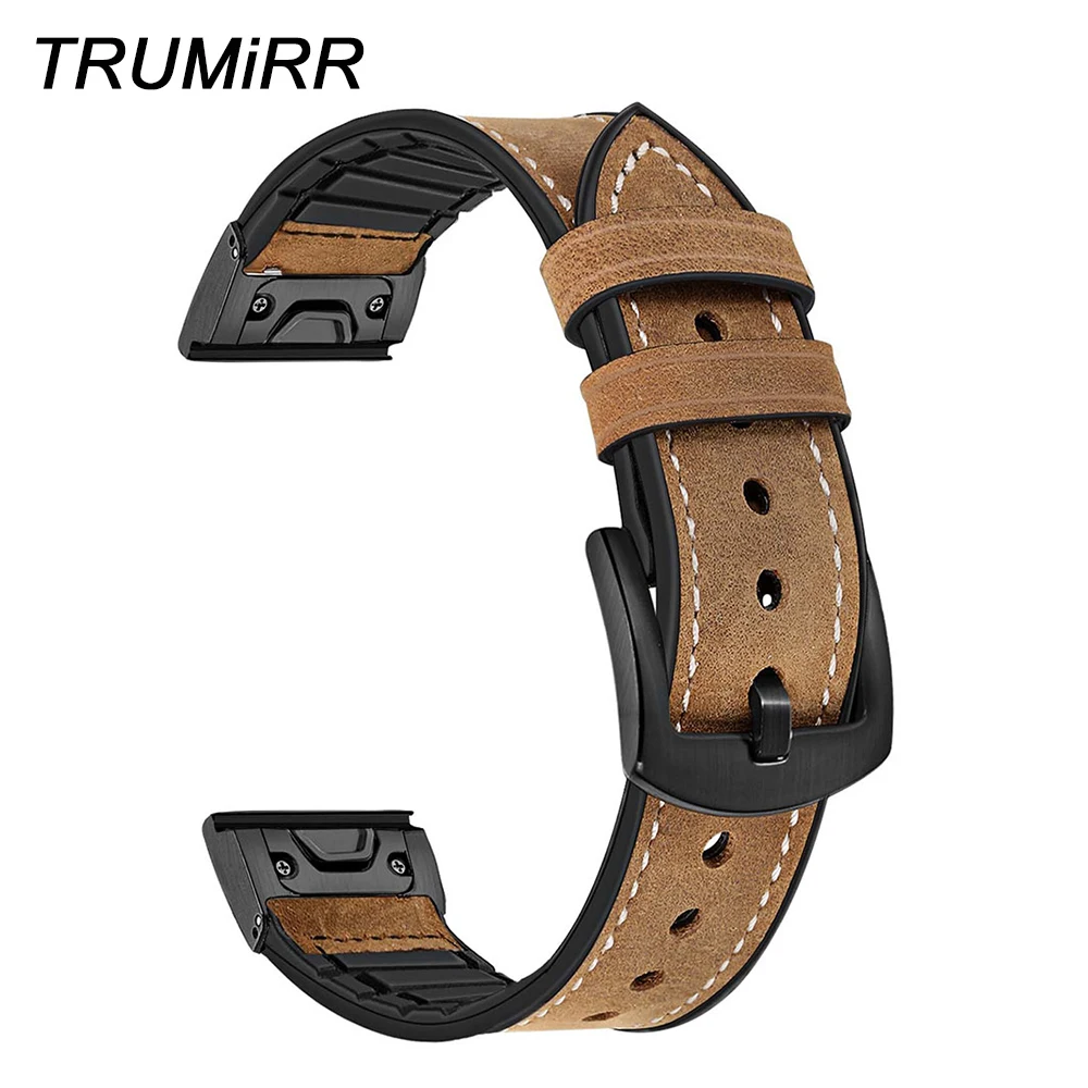 TRUMiRR кожаный+ силиконовый резиновый ремешок для часов Quick Fit для Garmin Fenix 3/5/5X Plus/Forerunner 935/Approach S60 ремешок для часов