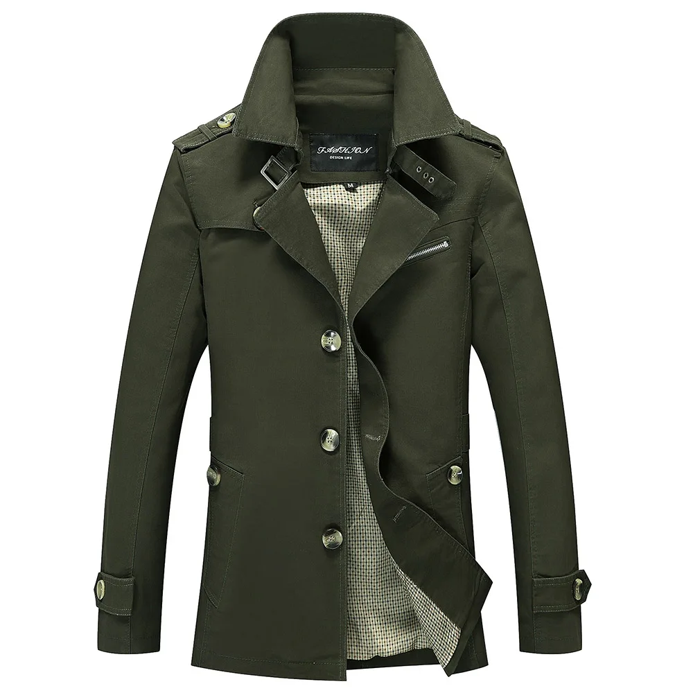 Spring Men Cotton Long Jacket Turn-down Collar Bodyfit Thin Trench Coat Autumn Casual Jacekt | Мужская одежда