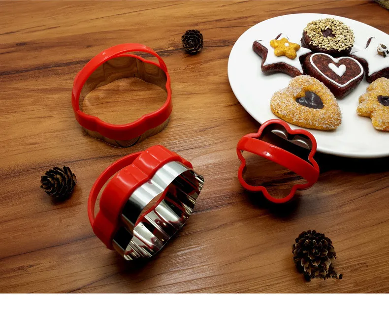 3pcs/lot Heart Five Star Round Stainless Steel Plastic Cookie Cutters With Handle Pie Cutter Biscuit Scones Pasty Tools PD 007 | Дом и сад