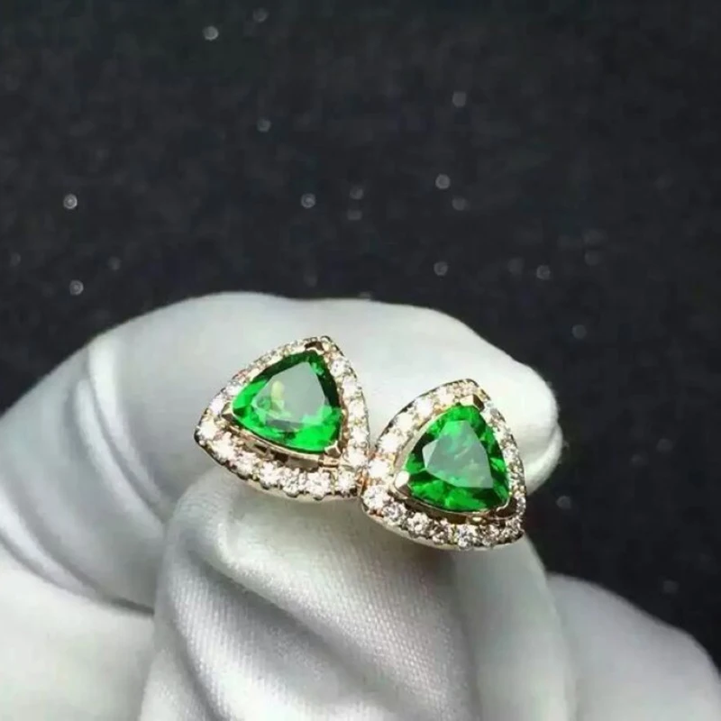 925 Sterling Silver Diopside Earrings for Women Triangle Natural Gemstone 5 x mm | Украшения и аксессуары