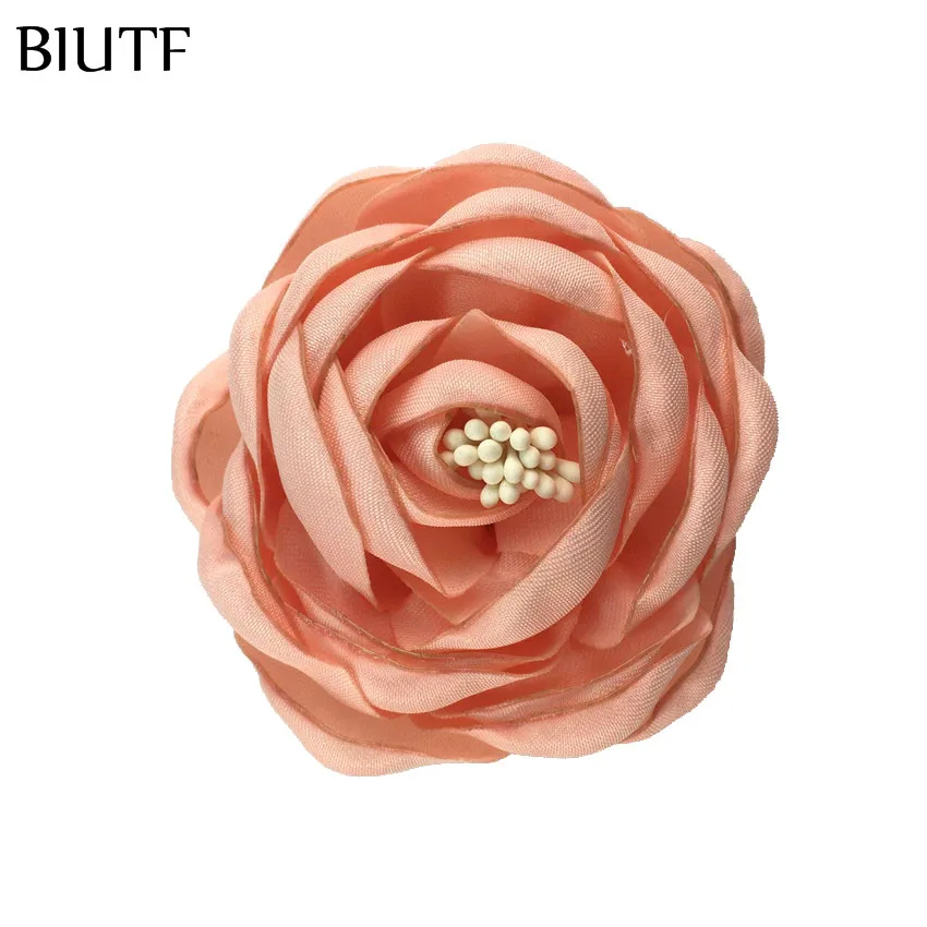 16-peach 5 шт./партия, 2,4 ''сгоревшие атласные цветы Camelia с Stamen 6 см, шикарные тканевые детские головные уборы, обувь, аксессуары для творчества TH284 - Цвет: 16-peach